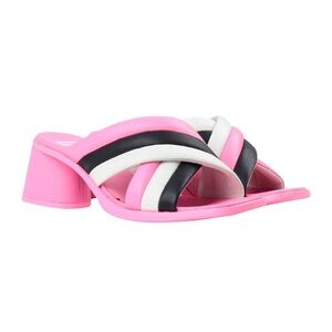 NIB Campers Genuine LeatheWomens Pink Black White Crisscross Block Heel Sandals